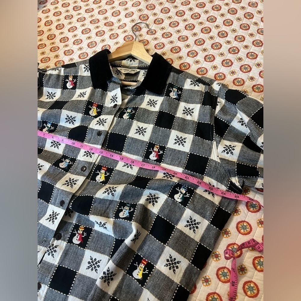 Vintage 90s Christmas Flannel Plaid Embroidered Button Down Sweater Size XL - Picture 6 of 8